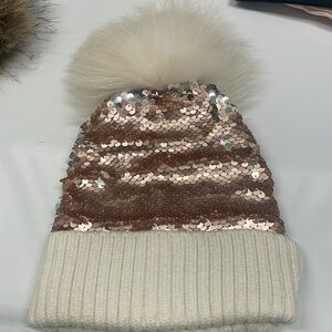 Toddler knit pom pom with pink sequins